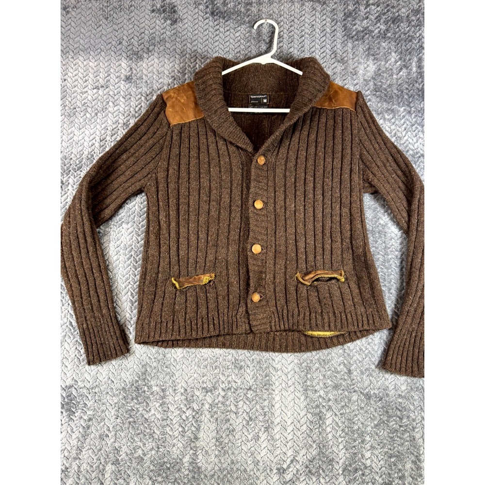 Vintage Towncraft JCPenney Cardigan‎ Sweater Mens Medium Brown Wool Shawl Collar